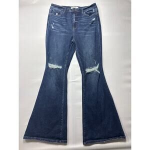 Mica Denim Women's Distressed Flare Blue Jeans - Size 32 (33x33)